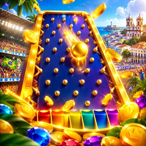 Capa do jogo Plinko com bolinha caindo na pirâmide de pinos